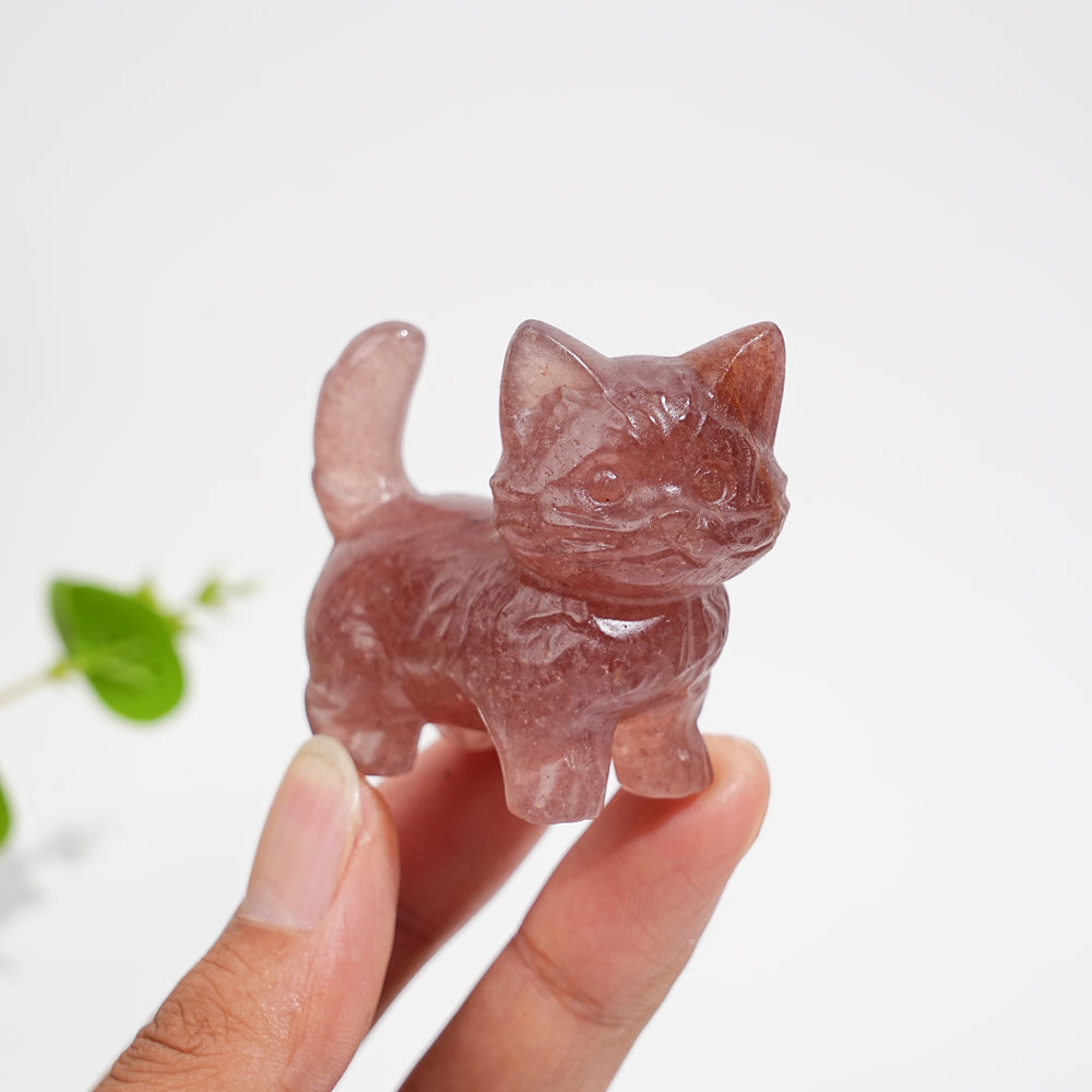 Natural Crystal Cat Carving With Raised Tail