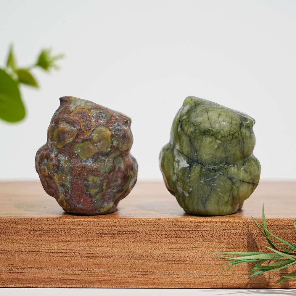 Natural Crystal Carving Mini Cute Chubby Owl