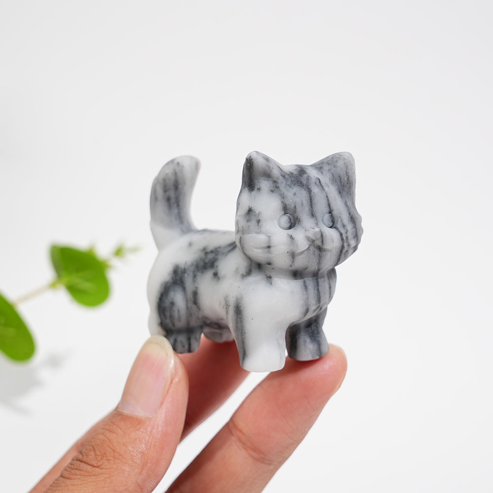 Natural Crystal Cat Carving With Raised Tail