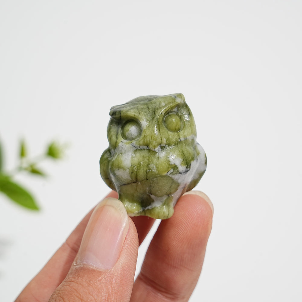 Natural Crystal Carving Mini Cute Chubby Owl