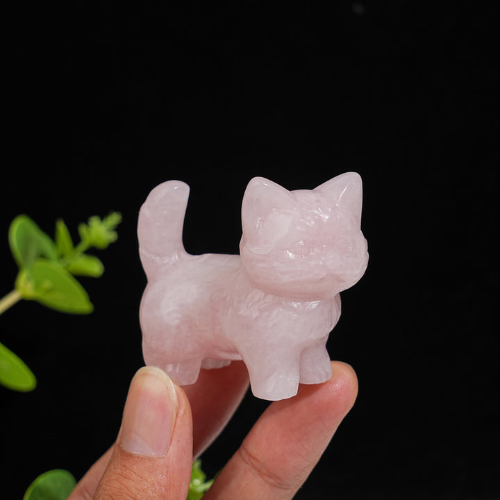 Natural Crystal Cat Carving With Raised Tail