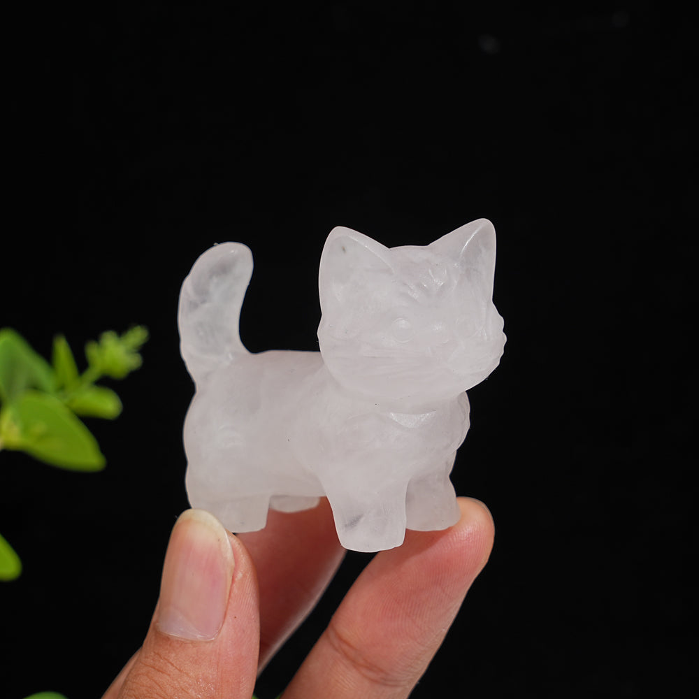 Natural Crystal Cat Carving With Raised Tail