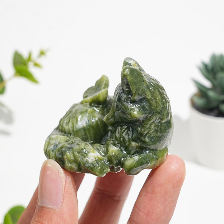 Natural Serpentine Carved Fox With Butterfly