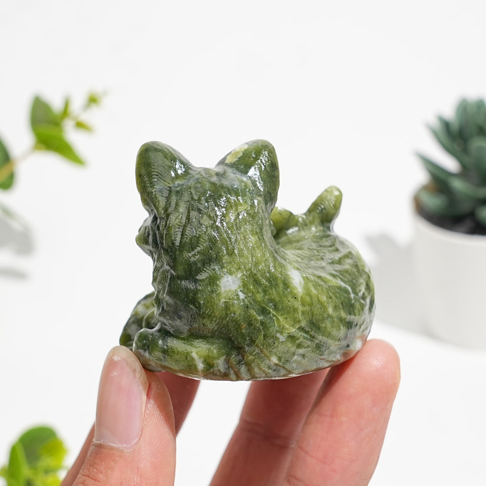 Natural Serpentine Carved Fox With Butterfly