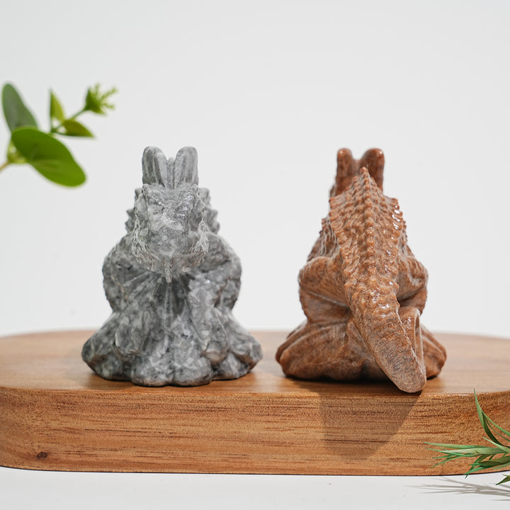Natural Crystal Carving Chameleon On Tree Stump