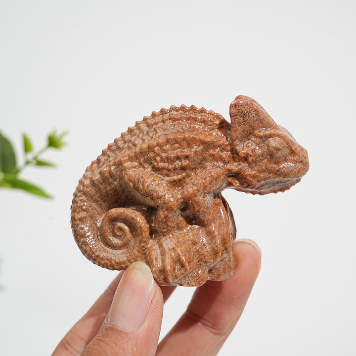 Natural Crystal Carving Chameleon On Tree Stump