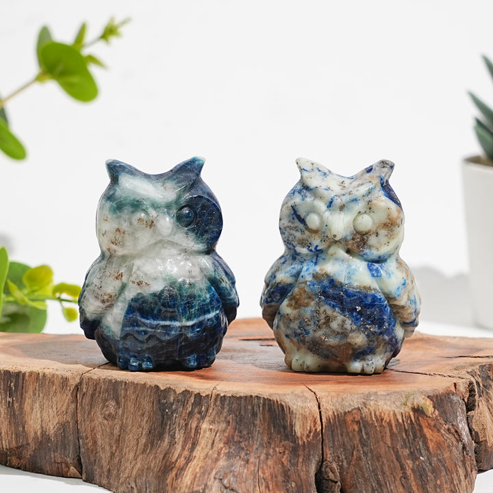 Natural Green And Blue Sodalite With Pyrite Owl