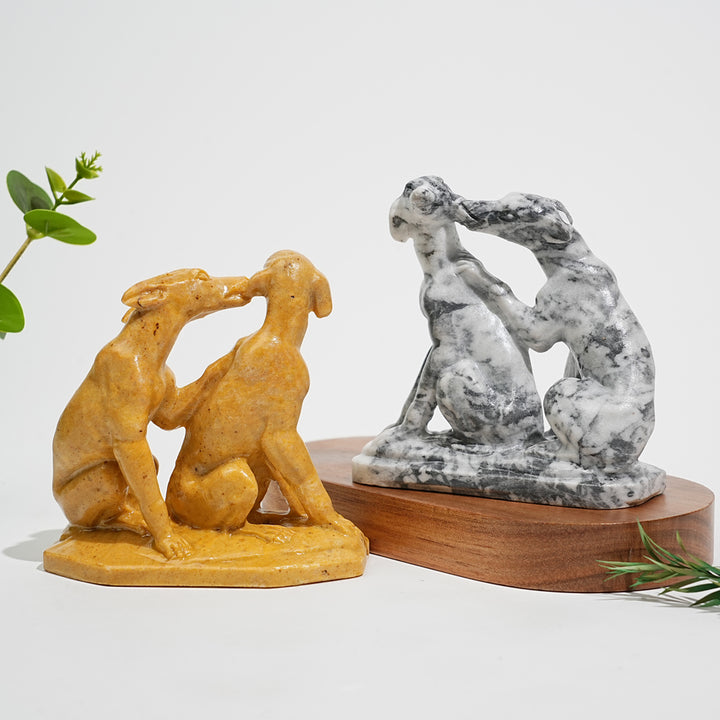 A Slightly Imperfect Natural Crystal Carving Greyhounds