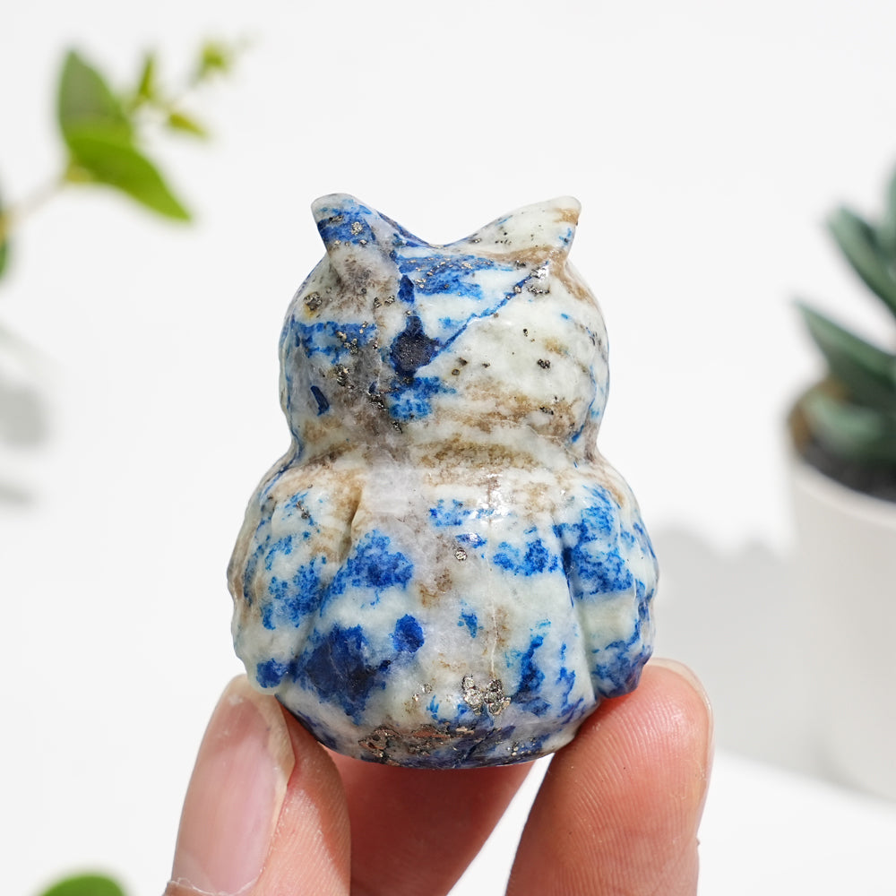 Natural Green And Blue Sodalite With Pyrite Owl