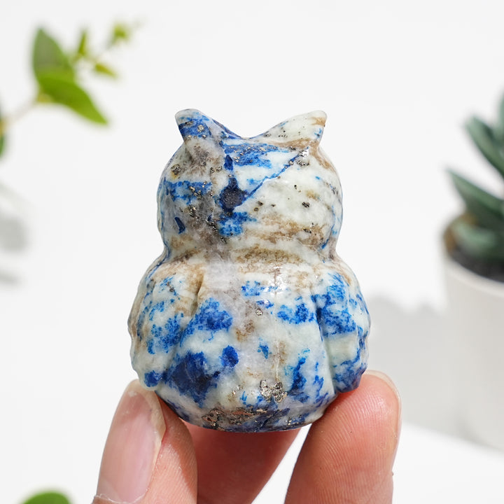 Natural Green And Blue Sodalite With Pyrite Owl