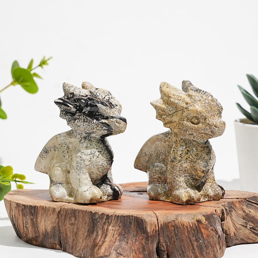 Natural Picture Jasper Crystal Baby Dragon Carving
