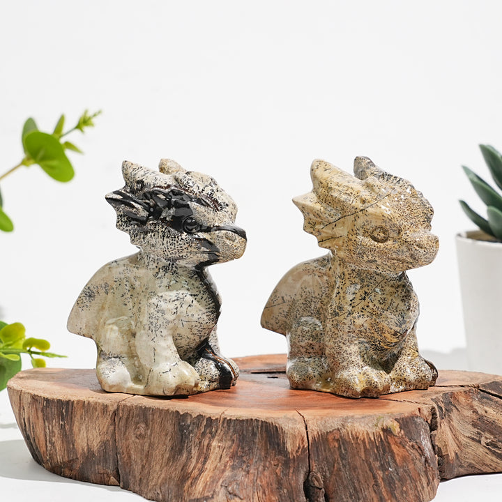 Natural Picture Jasper Crystal Baby Dragon Carving