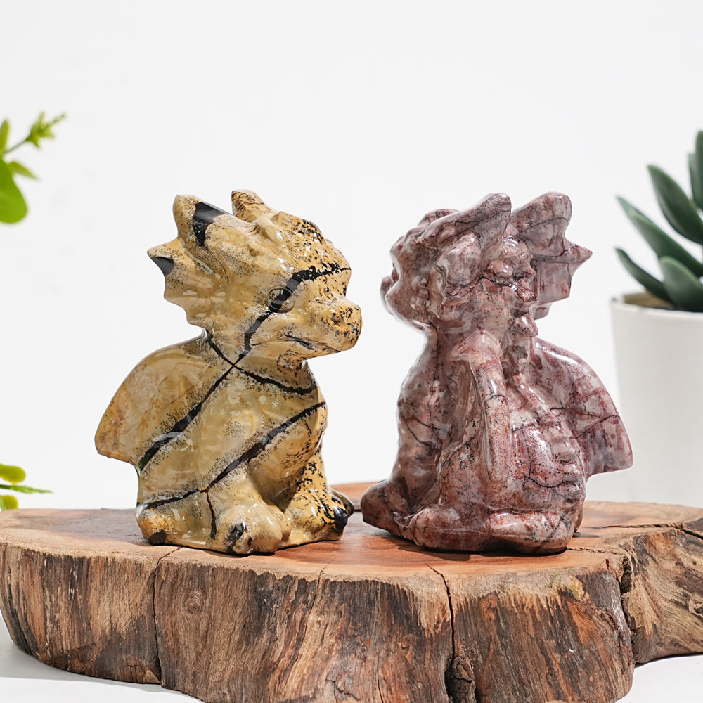 Natural Picture Jasper Crystal Baby Dragon Carving