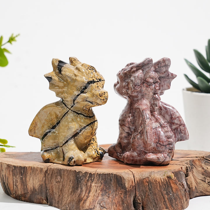 Natural Picture Jasper Crystal Baby Dragon Carving