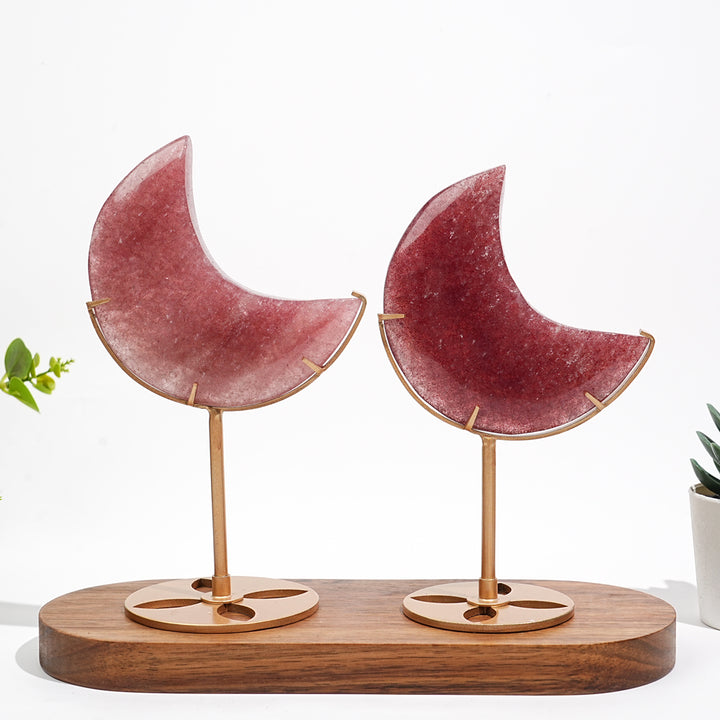 Unique,Natural Strawberry Quartz Moon With Stand