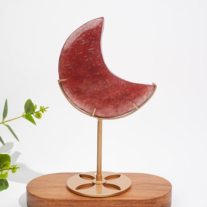 Unique,Natural Strawberry Quartz Moon With Stand