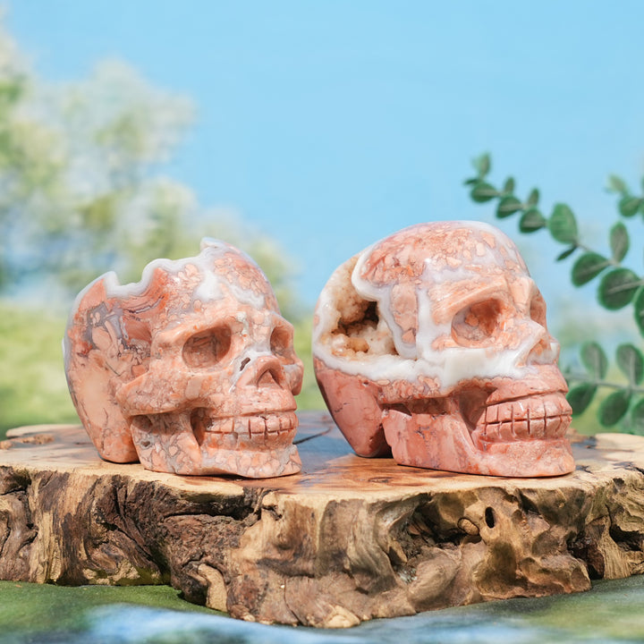 Unique,Natural Pink Agate Skull