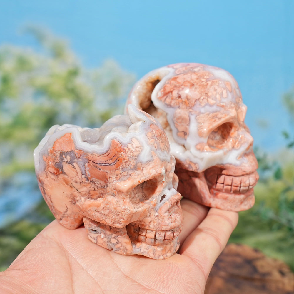 Unique,Natural Pink Agate Skull