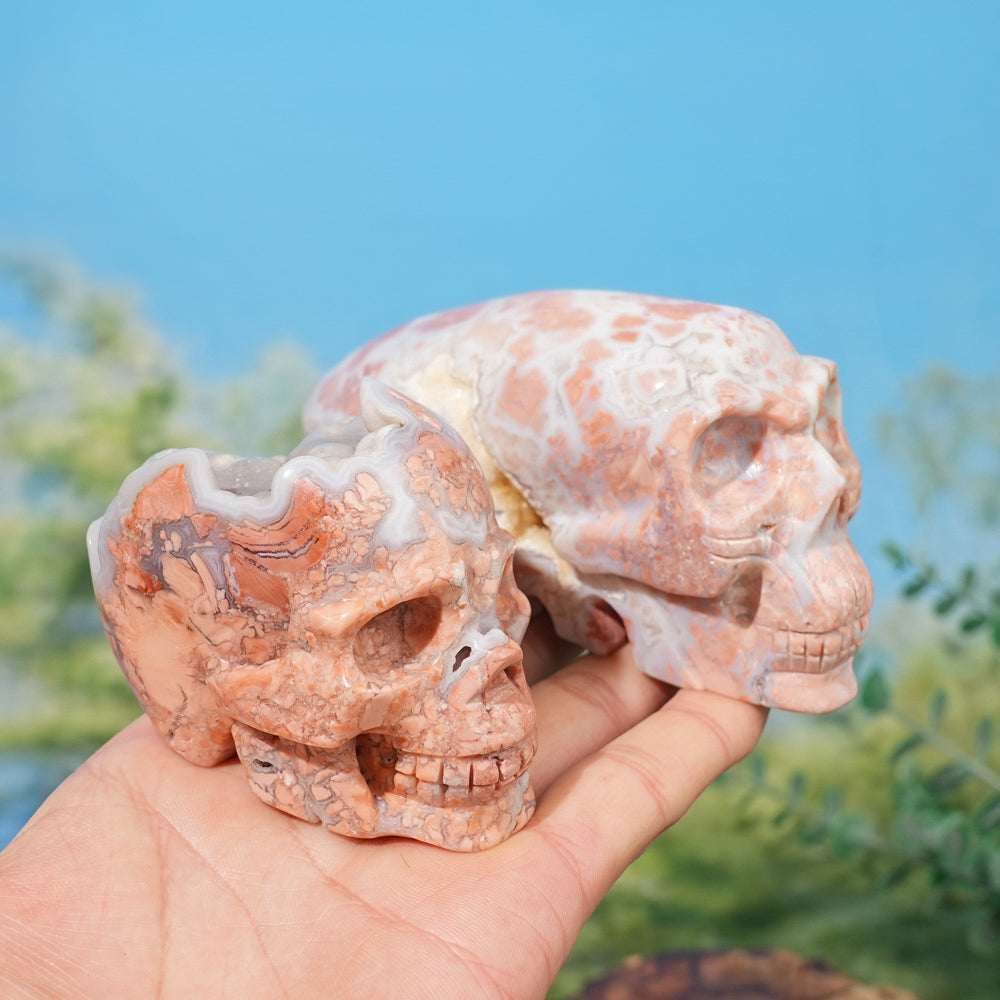 Unique,Natural Pink Agate Skull