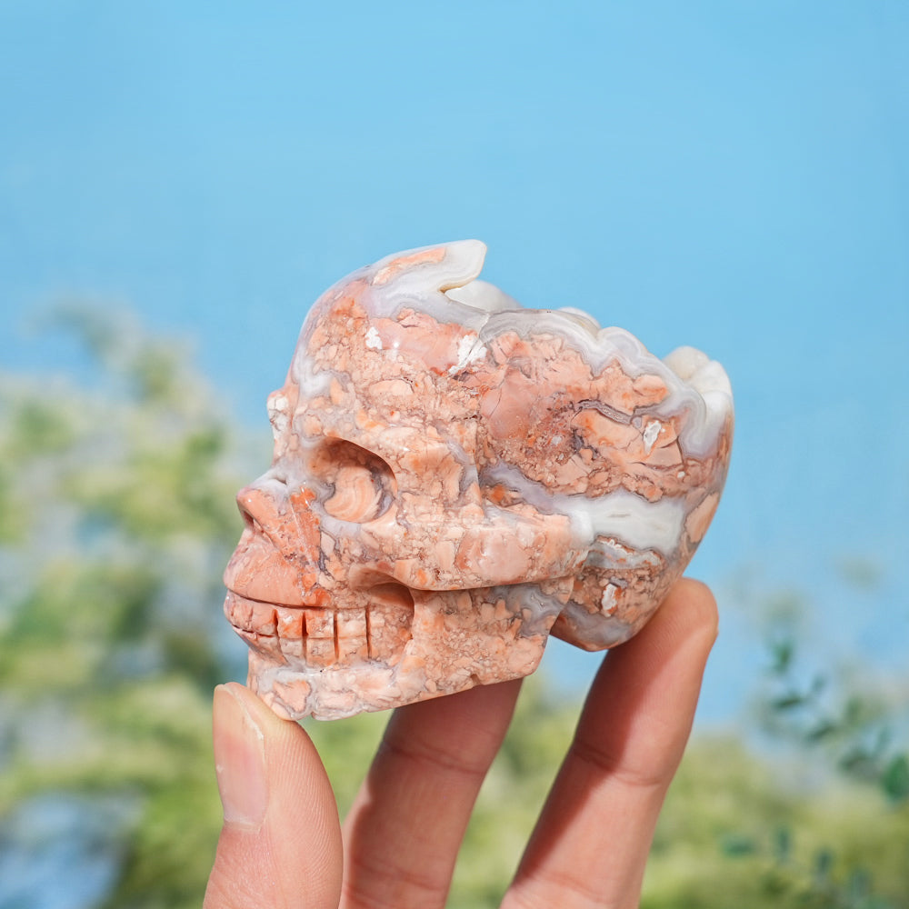 Unique,Natural Pink Agate Skull