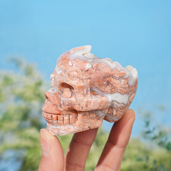 Unique,Natural Pink Agate Skull