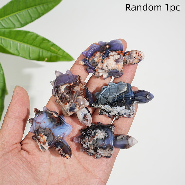 Natural Cute Blue Flower Agate Crystal Sea Turtle Carving