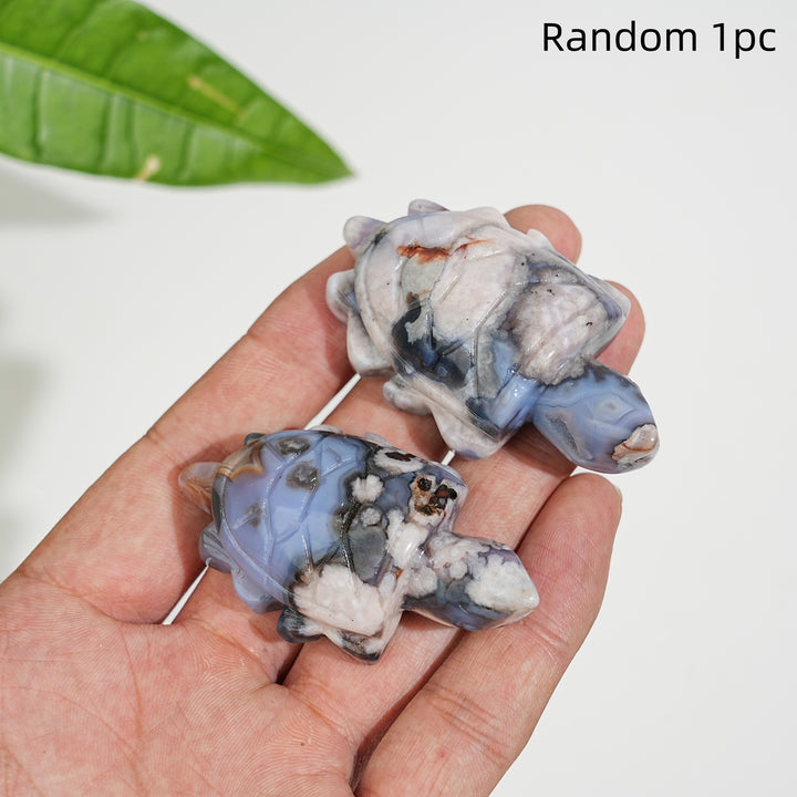 Natural Cute Blue Flower Agate Crystal Sea Turtle Carving