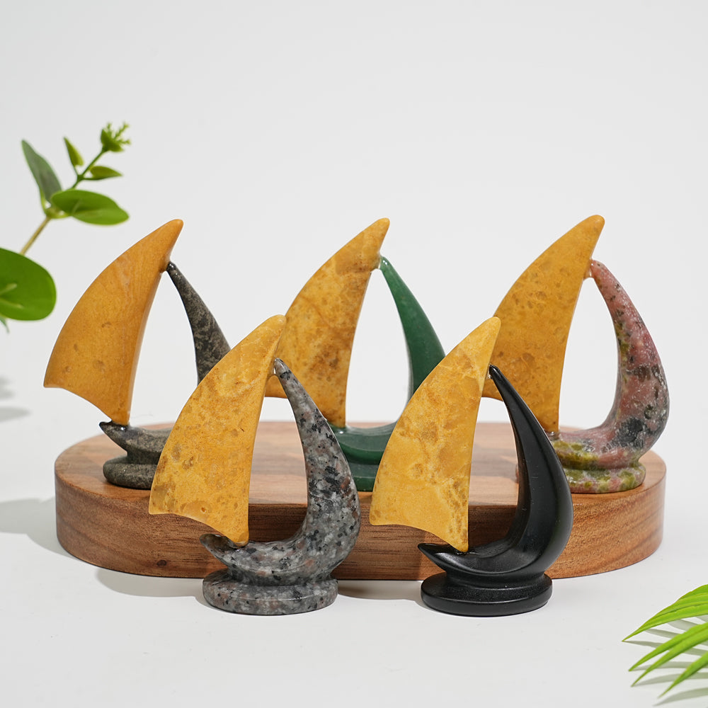 Natural Crystal Carving Exquisite Sailboat