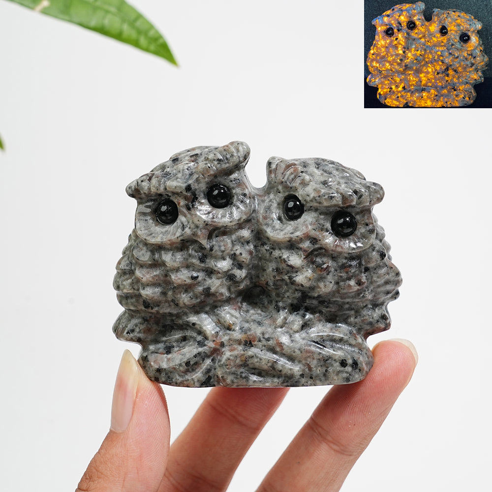 Natural Crystal Couple Owl Embrace Carving