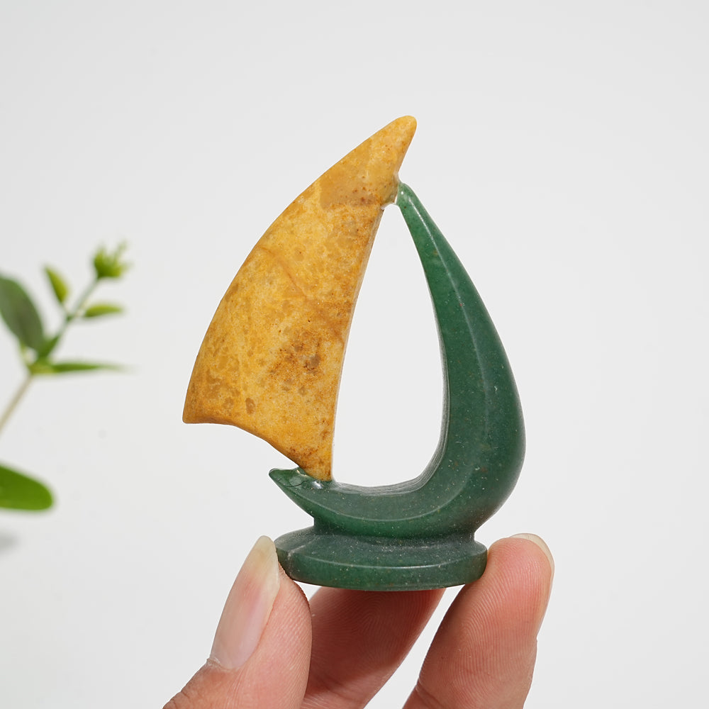Natural Crystal Carving Exquisite Sailboat