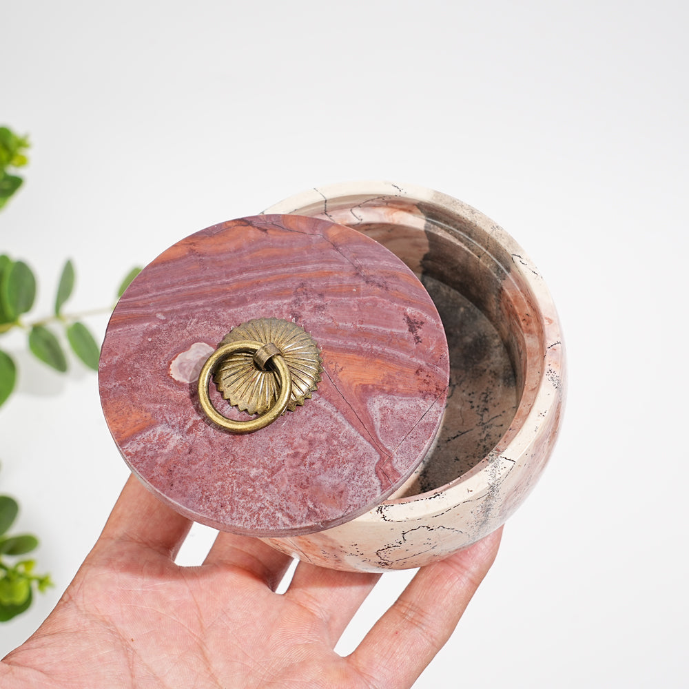 Unique,Natural Artisan Picture Jasper Trinket Box