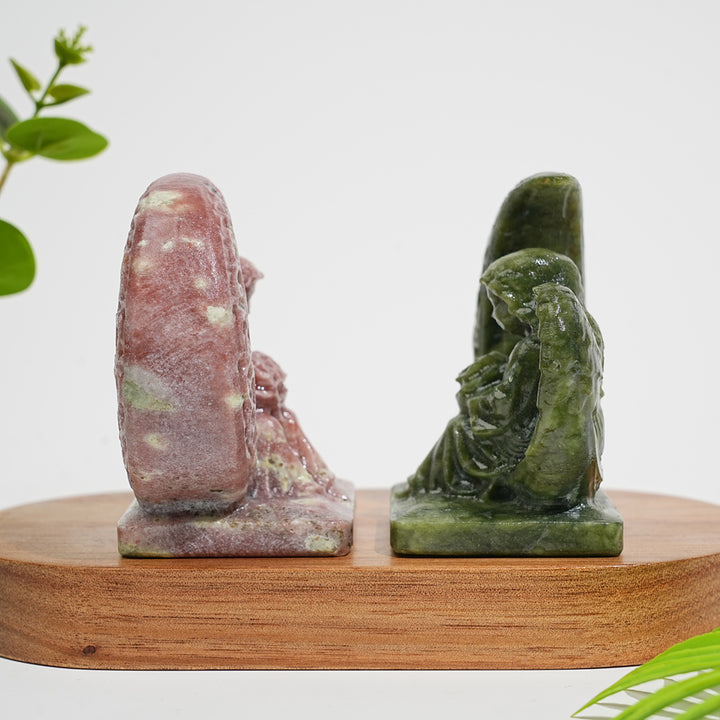 Natural Crystal Carving Moon Angel With Flower