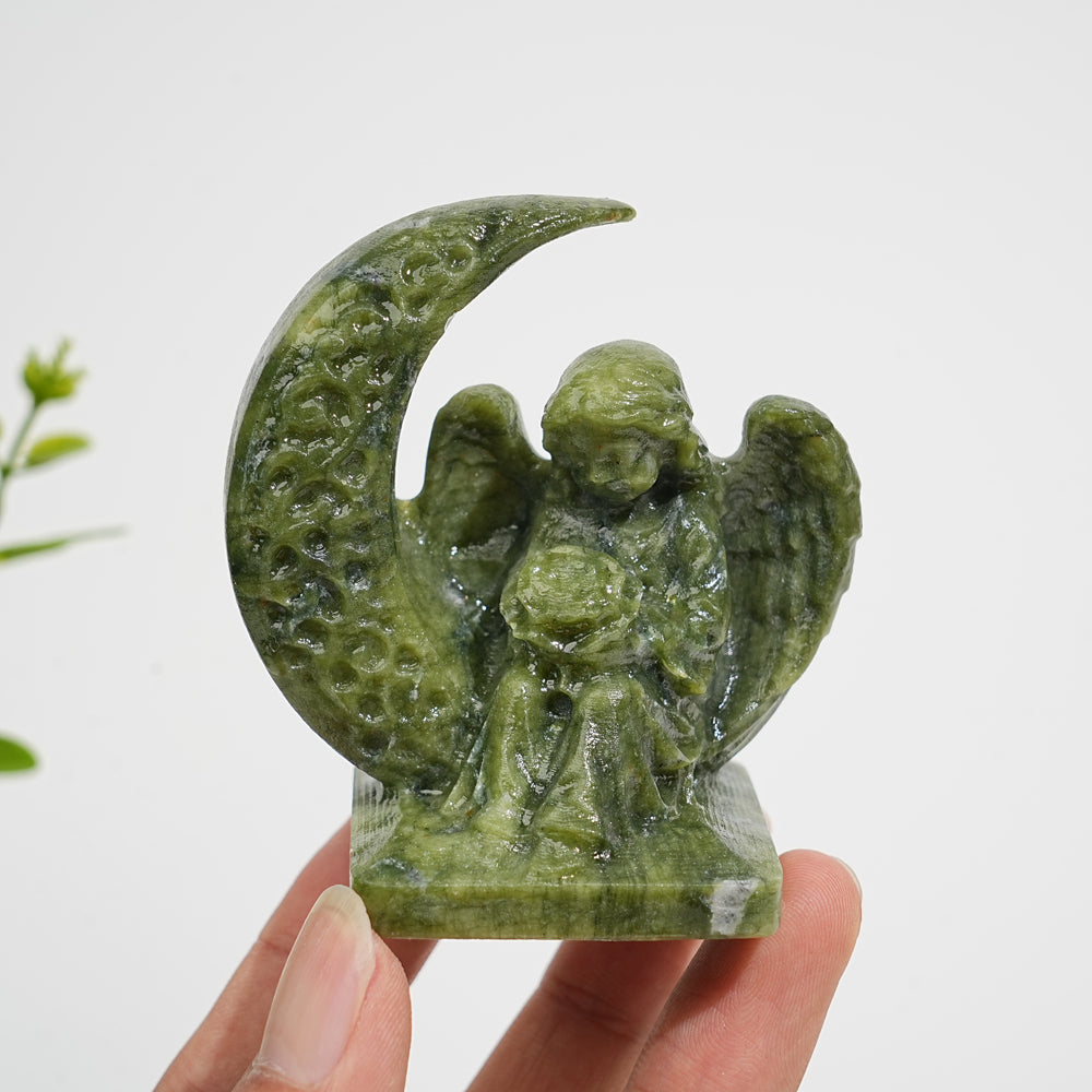 Natural Crystal Carving Moon Angel With Flower