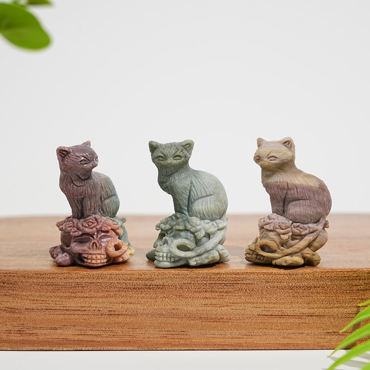 Natural Crystal Alashan Agate Cat On Skull