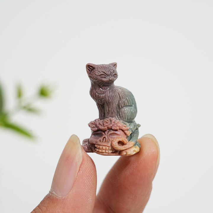 Natural Crystal Alashan Agate Cat On Skull