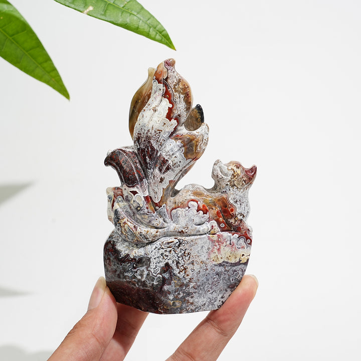Unique,A Slightly Imperfect Natural Mexican Agate Nine-Tailed Fox Carving
