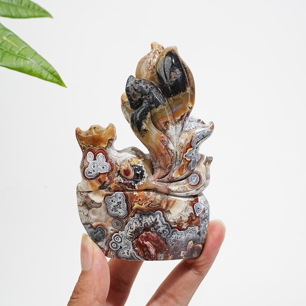 Unique,A Slightly Imperfect Natural Mexican Agate Nine-Tailed Fox Carving