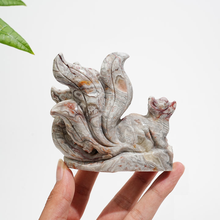 Unique,A Slightly Imperfect Natural Mexican Agate Nine-Tailed Fox Carving