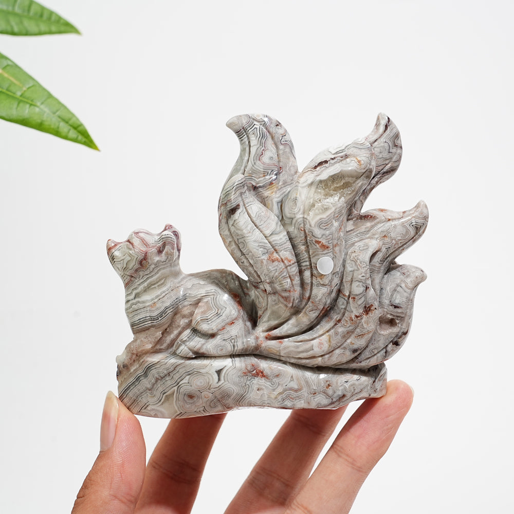 Unique,A Slightly Imperfect Natural Mexican Agate Nine-Tailed Fox Carving