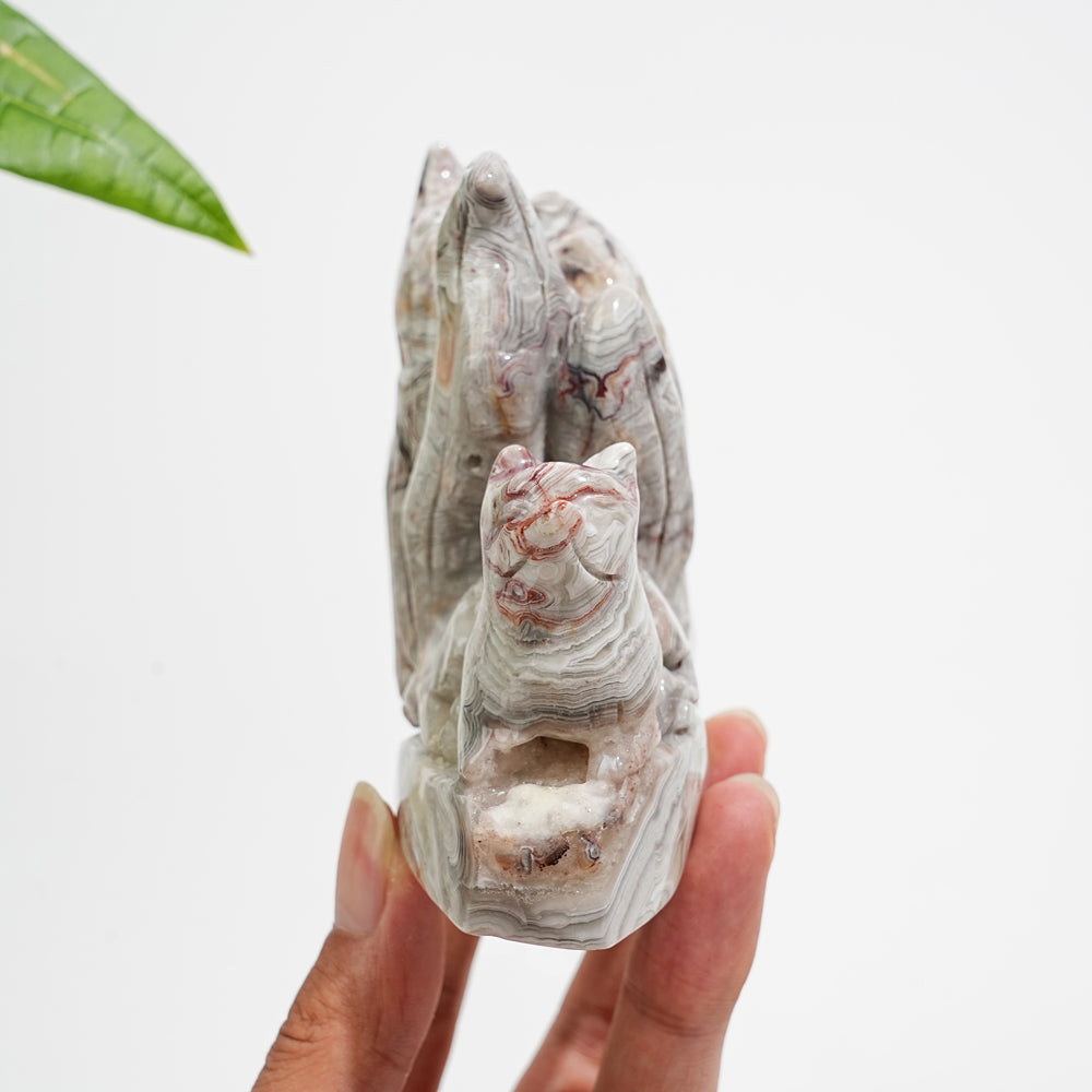 Unique,A Slightly Imperfect Natural Mexican Agate Nine-Tailed Fox Carving