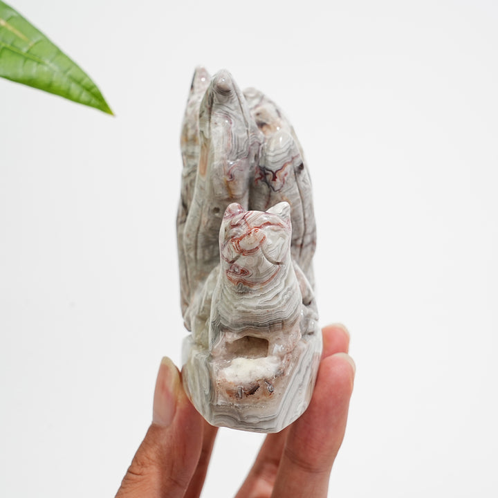 Unique,A Slightly Imperfect Natural Mexican Agate Nine-Tailed Fox Carving