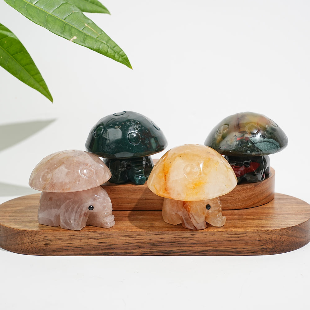Natural Crystal Mushroom Elephant Carving