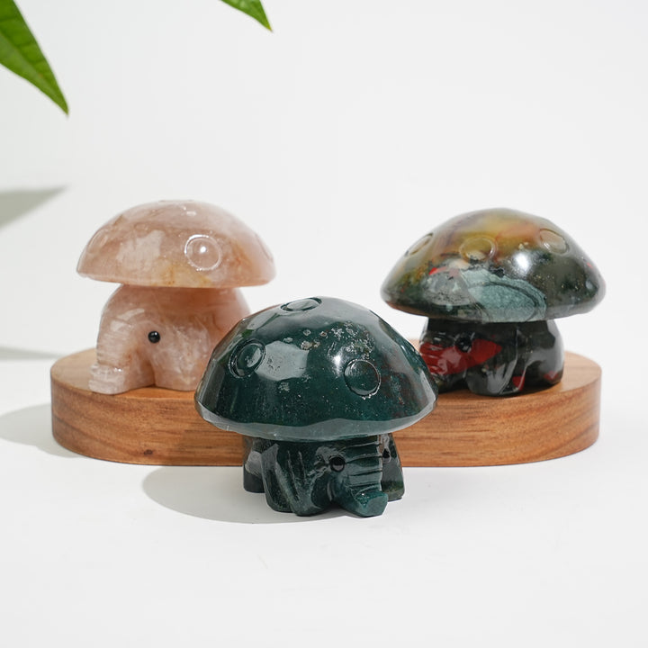 Natural Crystal Mushroom Elephant Carving