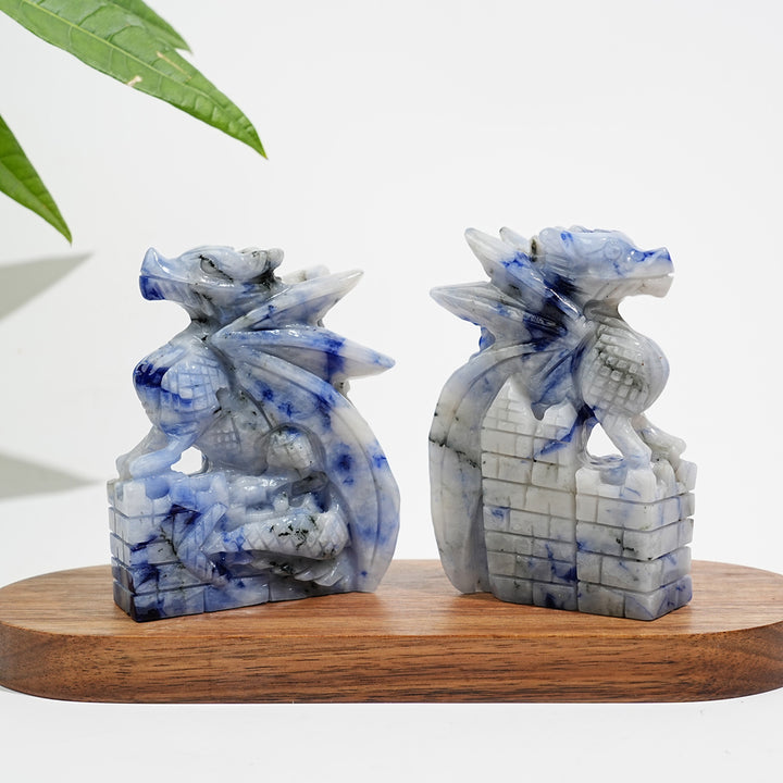 Unique,Natural Crystal Blue And White Porcelain Sodalite Flying Dragon