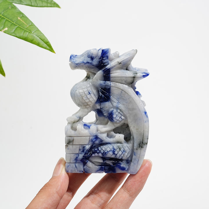 Unique,Natural Crystal Blue And White Porcelain Sodalite Flying Dragon
