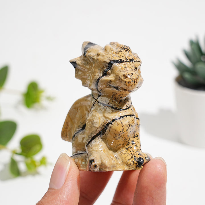 Natural Picture Jasper Crystal Baby Dragon Carving