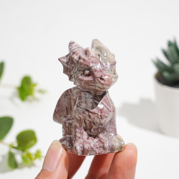 Natural Picture Jasper Crystal Baby Dragon Carving