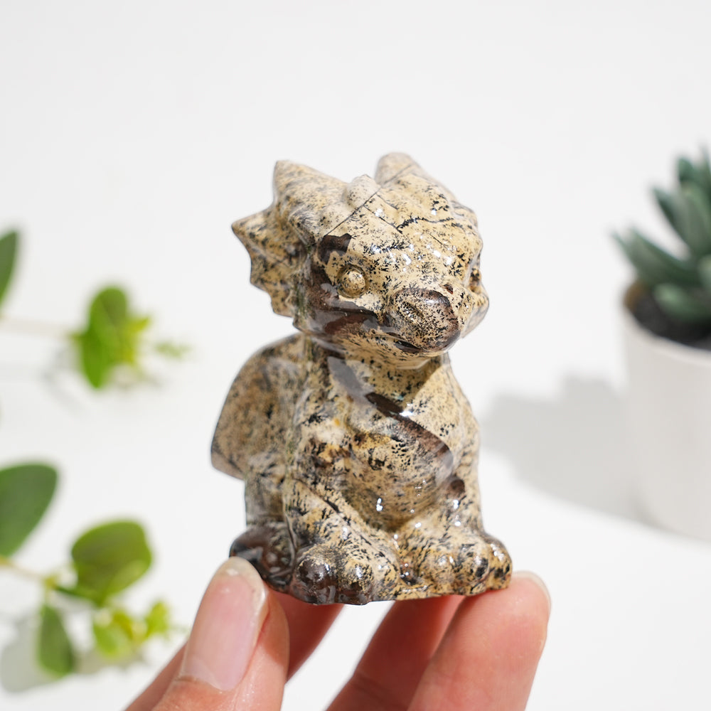 Natural Picture Jasper Crystal Baby Dragon Carving