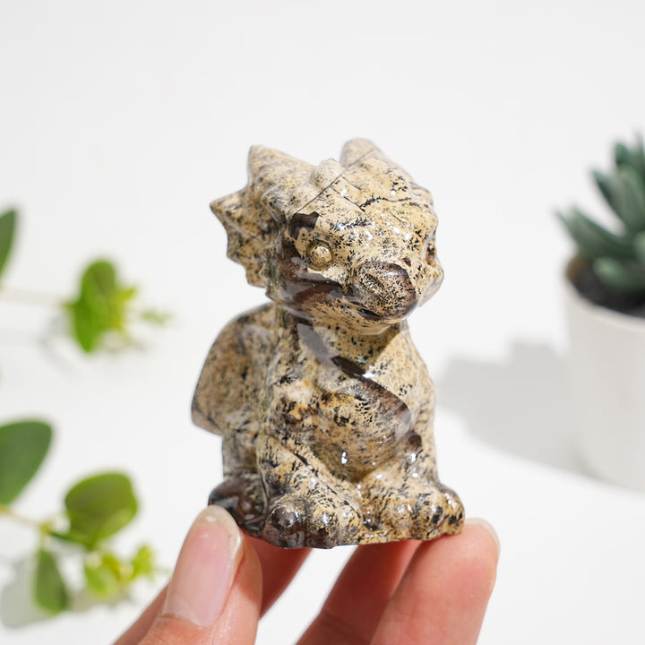 Natural Picture Jasper Crystal Baby Dragon Carving
