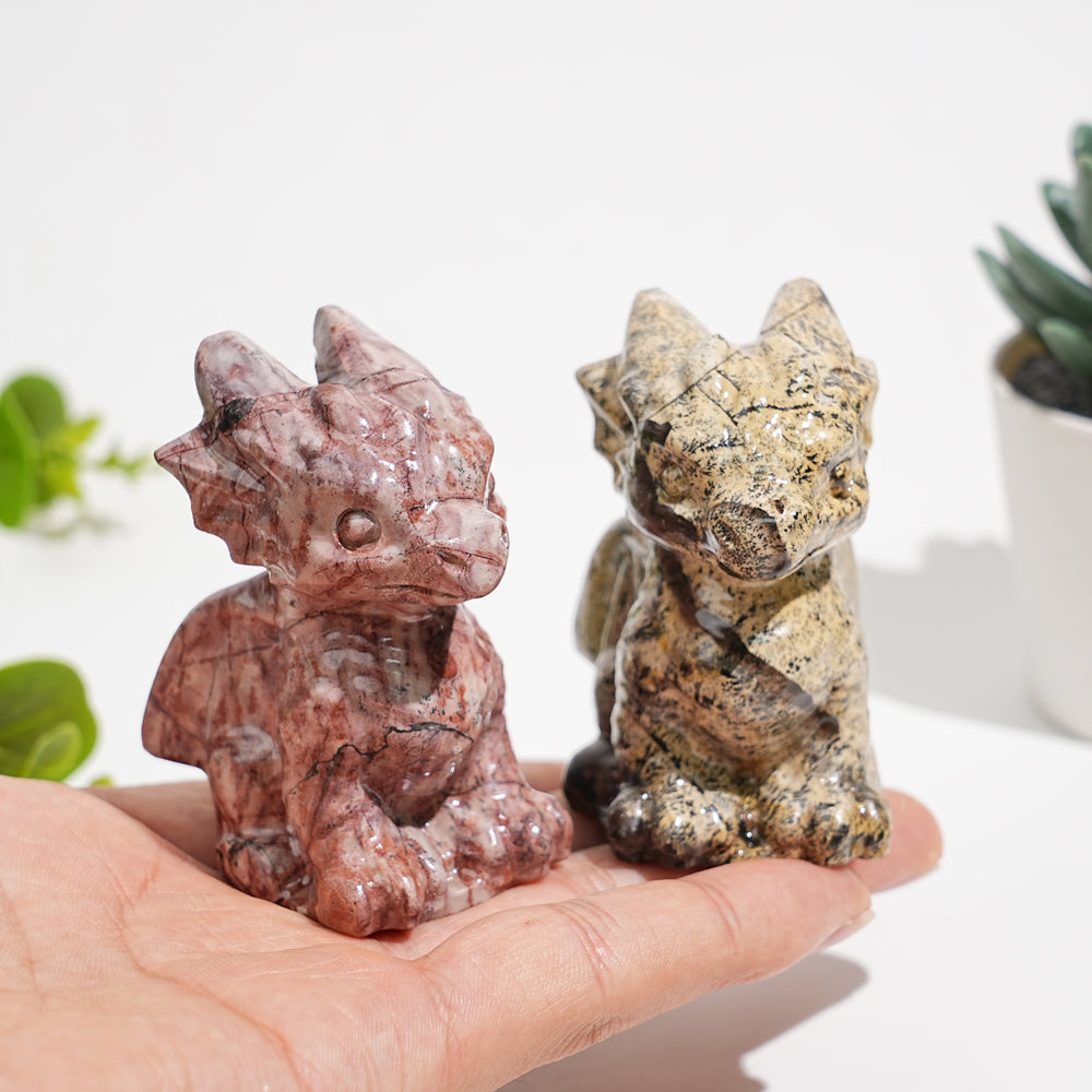 Natural Picture Jasper Crystal Baby Dragon Carving